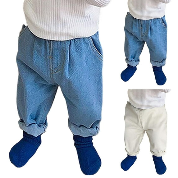 XinLfly Baby Soft Jeans Unisex Boy Girl Casual Solid Color with Pocket Pants Little Kids High Waist Long Trousers,White,5T