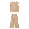 thumbnail image 1 of XinLfly Back To School Outfits for Girls Solid Color Sleeveless Tank Tops Wide Leg Pants 2-Piece Set Beige, Sizes 12M-10, 1 of 2