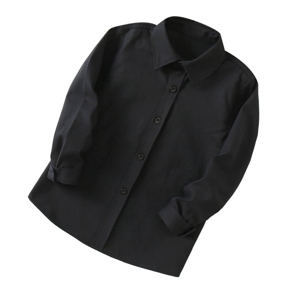 XinLfly Boys Button Down Shirts, Turn-down Collar Cotton Solid Color Long Sleeve Casual Tops Black Size 8-9 T