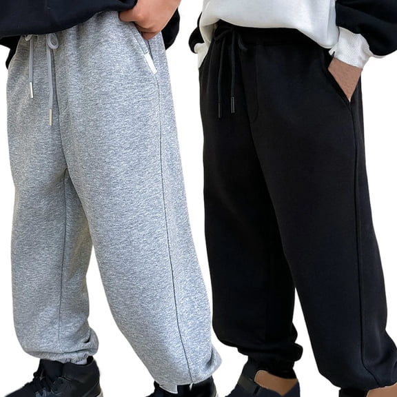 XinLfly Boys Cotton Adjustable Waist Sweatpants Casaul Lightweight Solid Color Lounge Pants Drawstring Jogger Pants with Pockets,Gray, 13-14