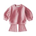 thumbnail image 1 of XinLfly Boys Girls 2 Piece Outfits Fashion Solid Color Tracksuit Long Sleeve Pullover Sweatshirt Sweatpants Jogger Set Sweatsuit,Pink,18-24M, 1 of 5