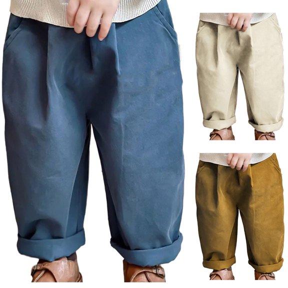 XinLfly Boys Girls Pants, Elastic Waist Solid Color with Pocket Trousers Causal Cotton Lightweight Kids Active Sweatpants,Blue,6-7T