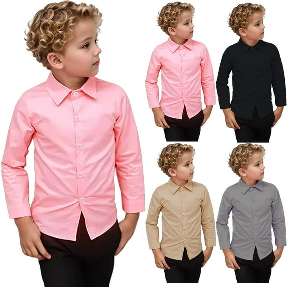XinLfly Boys Long Sleeve Button Down Dress Shirts Solid Gentleman's School Uniform Shirt Blouses for Boys Dress Tops for Big Kids Teen,Khaki,10