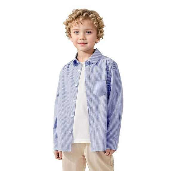 XinLfly Boys Long Sleeve Oxford Dress Shirts Casual Lapel Collar Button Down with Pocket Shirts Uniform Striped Tops,Purple,10