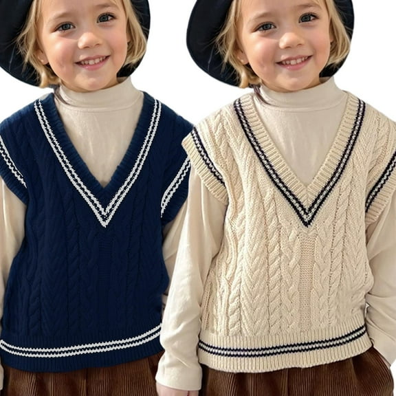 XinLfly Boys and Toddler V-Neck Cable Knit Sweater Vest Casual Sleeveless Knit Vest V Neck Pullover Tops School Uniform,Navy Blue,10