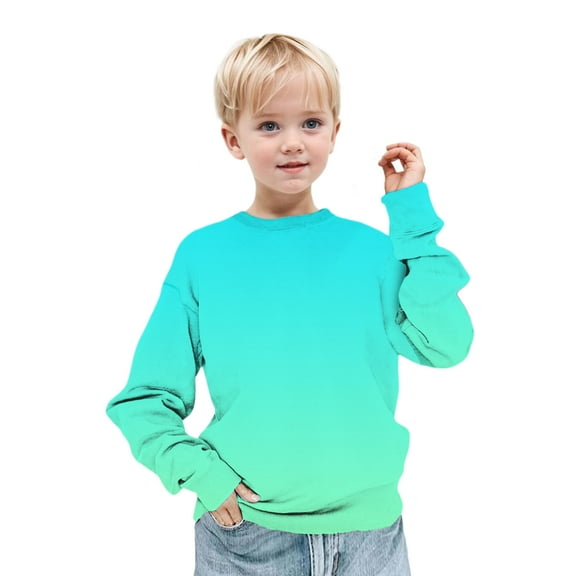 XinLfly Girls Boys Casual Long Sleeve Sweatshirt Kid Lightweight Crew Neck Gradient Cute Pullover Relaxed Fit Tops,Cyan,18-24M