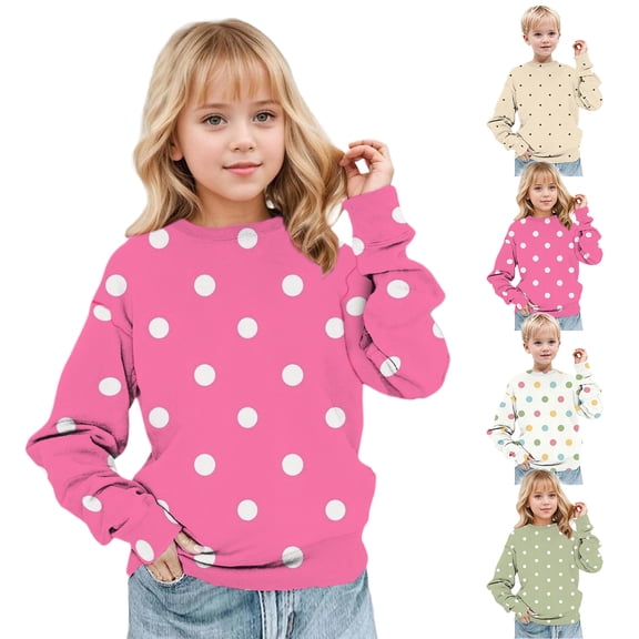 XinLfly Girls Boys Casual Long Sleeve Sweatshirt Toddler Kid Lightweight Crew Neck Dot Printed Cute Pullover Relaxed Fit Tops ,Khaki,10