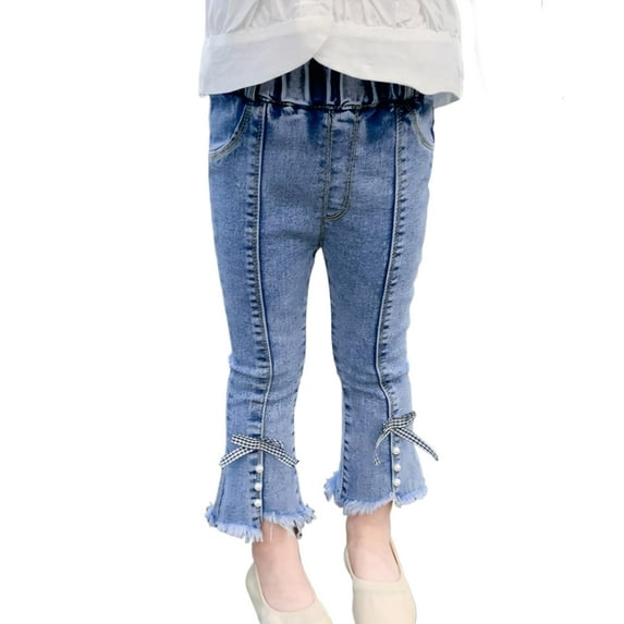 XinLfly Girls Slit Wide Leg Jeans Elastic Waist Baggy Jeans Kids Fashion Casual Denim Pants Loose Denim Trousers with Pockets,Blue A,18-24M