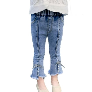 XinLfly Girls Slit Wide Leg Jeans Elastic Waist Baggy Jeans Kids Fashion Casual Denim Pants Loose Denim Trousers with Pockets,Blue A,5T