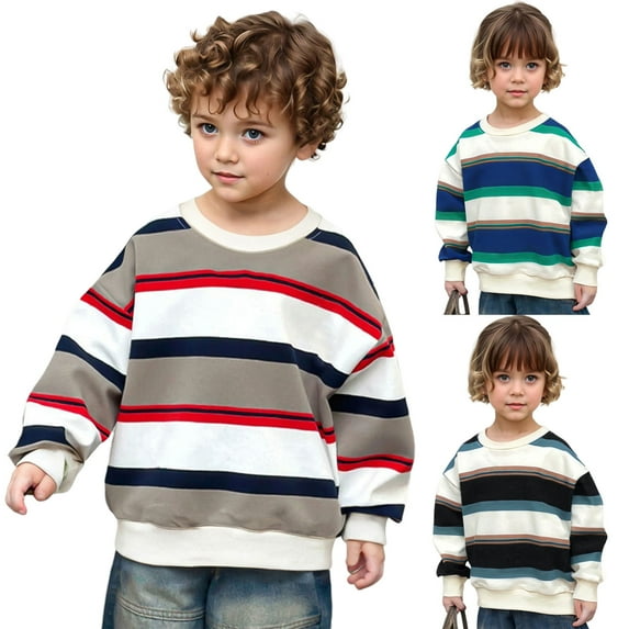 XinLfly Hoodies for Kids Classic Striped Color Block Crew Neck Long Sleeve Shirt Casual Loose Pullover Tops Sweater Sweatshirt,C,C 13-14
