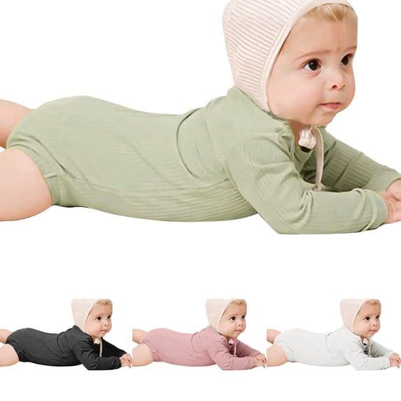 XinLfly Infant Toddler Boys Girls Newborn Cotton T-Shirt Jumpsuit Romper Solid Color Long Sleeve Pit Strip One-Piece Crawling Pajamas Clothes,Black,12-18M