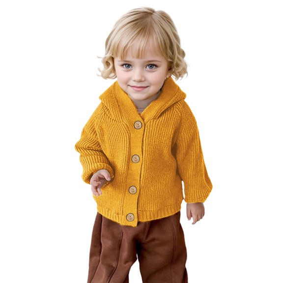 XinLfly Jacket Cardigan for Toddler Solid Color Wool Button Down Hooded Sweater Infant Boys and Girls Cloth Hooded,Yellow,9M