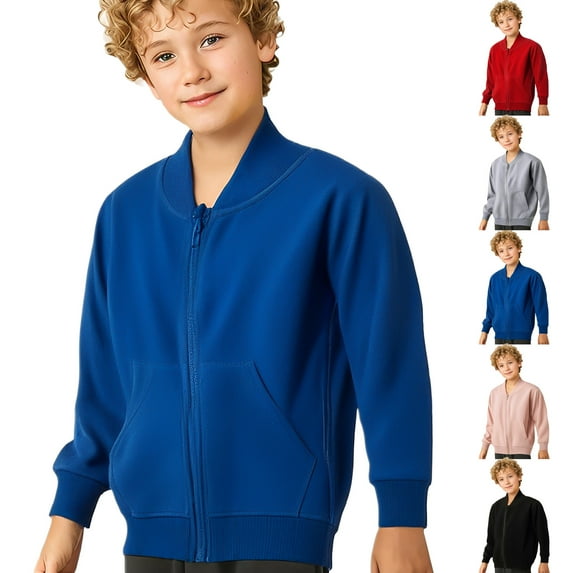 XinLfly Kids Boy Toddlers Hoodie Sweatshirt Zip-Up Pullover Casual Long Sleeve Solid Color with Pocket Athletic Clothes,Blue,18-24M