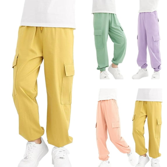 XinLfly Kids Cargo Pants Boys Girls Youth Drawstring with Pocket Trousers Casual Lightweight Quick Dry Outdoor Uniform Pants,Purple,Purple 11-12