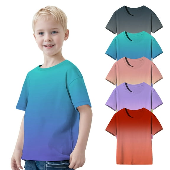 XinLfly Kids Girls Boys Short Sleeve T Shirt Casual Summer Gradient Crewneck Basic Tees Shirt Tops Clothes,D,6-7T
