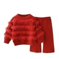 thumbnail image 1 of XinLfly Knitted Sweater Set for Girls Solid Color Round Neck Top Flared Pants Two Piece Warm Elastic Comfortable Girls Festival Suit ,Red, 8-9, 1 of 4