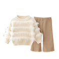 thumbnail image 1 of XinLfly Knitted Sweater Set for Girls Solid Color Round Neck Top Flared Pants Two Piece Warm Elastic Comfortable Girls Festival Suit ,White,5T, 1 of 4