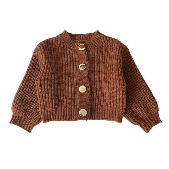XinLfly Newborn Baby Girl Boy Solid Color Long Sleeve Single-Breasted Button Cardigan Toddler Knit Sweater Infant Fall Winter Warm Clothes,Brown,10