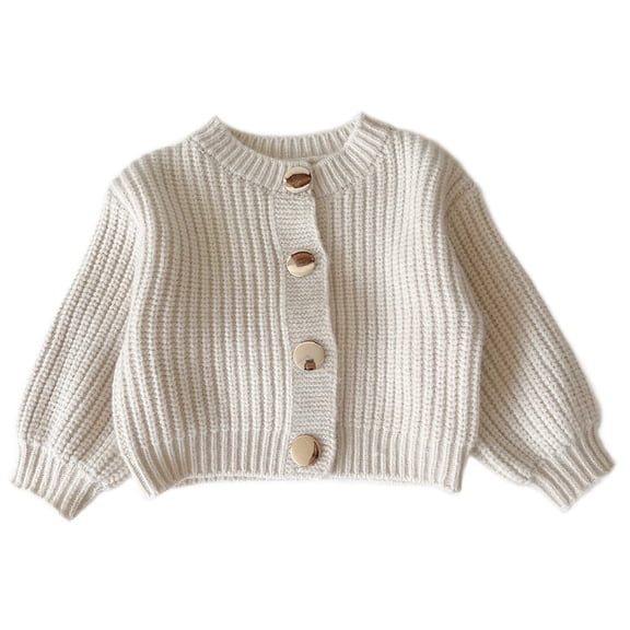 XinLfly Newborn Baby Girl Boy Solid Color Long Sleeve Single-Breasted Button Cardigan Toddler Knit Sweater Infant Fall Winter Warm Clothes,White,6-7T