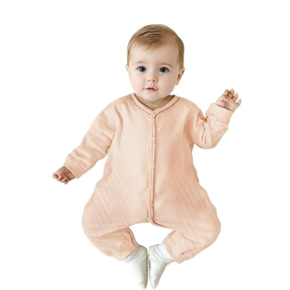 XinLfly Newborn Baby Girl Clothes Long Sleeve Romper Infant Fall Winter Outfits Solid Color Button Jumpsuit Preemie Girl Clothes,Orange,90