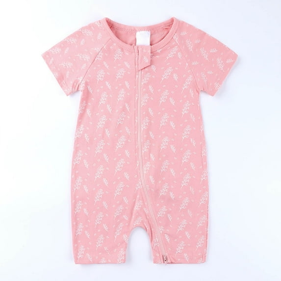 XinLfly Rompers for Baby Girls Cute Pattern Short Sleeve Double Zipper Romper Jumpsuit Yellow, Sizes 3M-3T