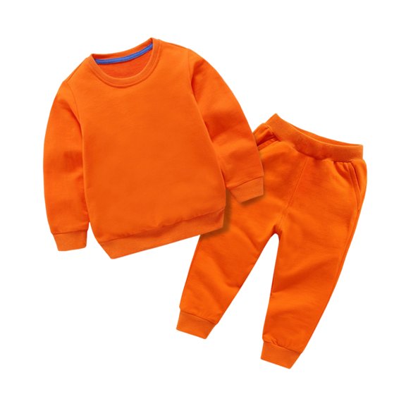 XinLfly Toddler Baby Boy Girl Clothes Winter Solid Color Long Sleeve Pullover Sweatshirt Pants 2Pcs Fall Outfits Set,Orange,6-7T