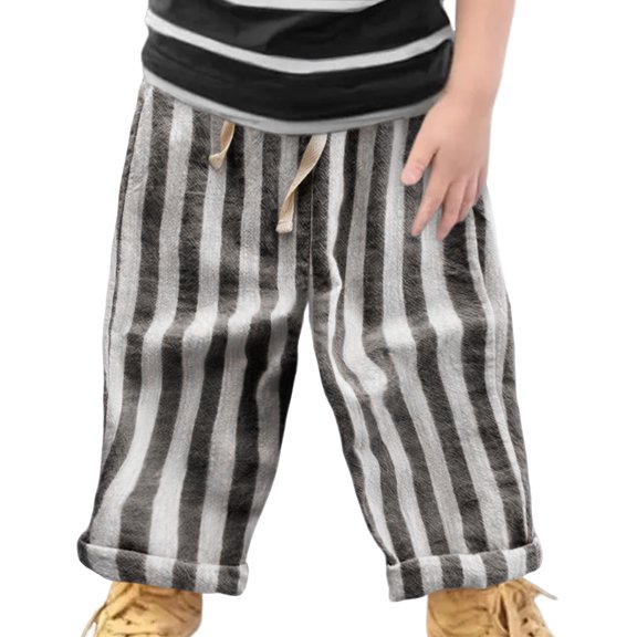 XinLfly Toddler Baby Boy Girl Cotton Joggers Pants Casual Stripe Printed Drawstring Pocket Pants Infant Sweatpants Sweat Long Pants Fall Clothes,Black,3-4T