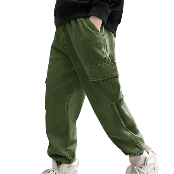 XinLfly Toddler Boy's Cargo Pants Casual Solid Color with Pocket Elastic Waist Workout Sweatpants Joggers,Green,3-4T