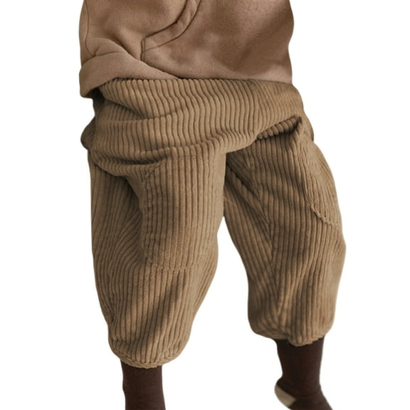 XinLfly Toddler Boys Corduroy Pants Cargo Sweatpants Solid Color Warm Elastic Waist Kids Casual Long Trousers,Brown,3-4T