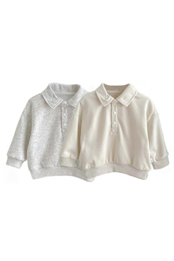 Toddler Boys Girls Polo Shirts Causal Long Sleeve Solid Color Hoodies Pullover Lapel Collar Button Uniform Tops,Khaki, 11-12