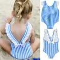 thumbnail image 1 of XinLfly Toddler Girls Swimsuit Striped One-Piece Swimwear Swimsuit Beachwear Blue, Sizes 6M-5T, 1 of 6