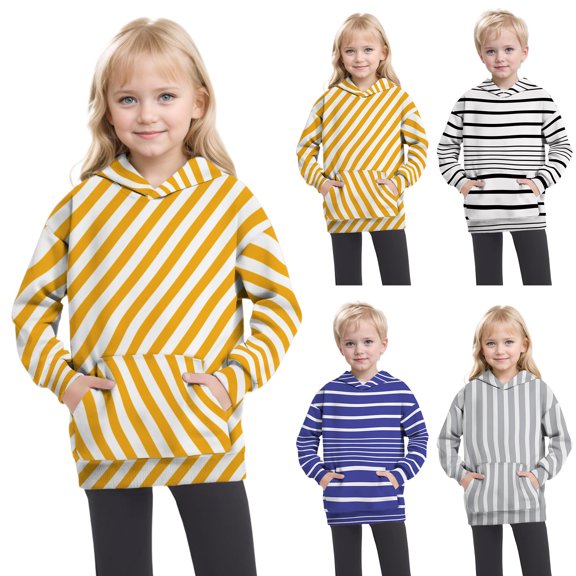 XinLfly Toddler Kids Boys Girls Sweatshirt Hoodies Casual Fasion Stripe Printed Long Sleeve with Pocket Hooded Pullover Tops,Gray,10