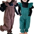 thumbnail image 1 of XinLfly Toddler Little Girl Clothes Outfit Casual Solid Color with Pocket Corduroy Overalls Long Sleeve Pullover Tops Set,Brown,5T, 1 of 6