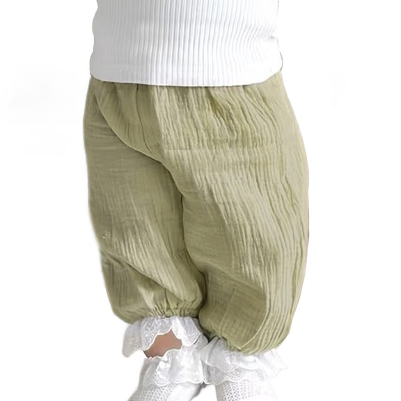 XinLfly Toddler Solid Color Trousers Kids Baby Boy Girl Cotton Linen Elastic Basic Harem Long Pants Bloomers Casual Joggers,Green,3-4T