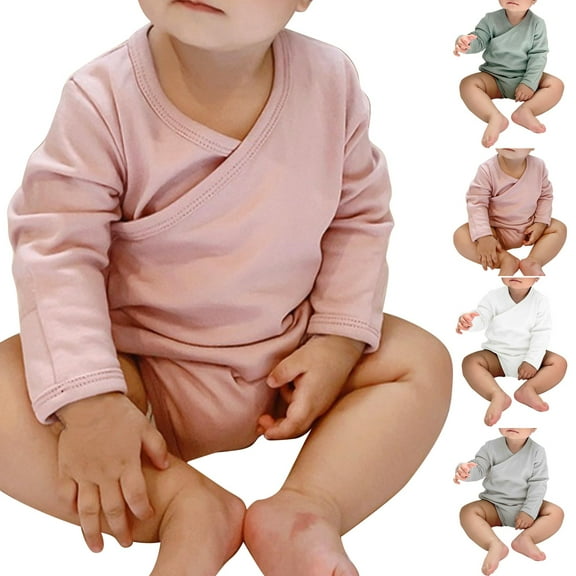 XinLfly Unisex Baby Boy Girl Romper Casual Solid Color Long Sleeve V Neck Oversized Romper Toddler Bodysuit Onesie Clothes,Green,6-12M