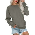 thumbnail image 1 of safuny Crewneck Sweatshirts for Women Long Sleeve Solid Color Pullover Trendy Casual Fall Winter Tops with Pocket Gray _g L, 1 of 5
