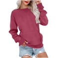 thumbnail image 1 of safuny Crewneck Sweatshirts for Women Long Sleeve Solid Color Pullover Trendy Casual Fall Winter Tops with Pocket Hot Pink _g XXL, 1 of 5