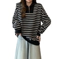 thumbnail image 1 of safuny Sweatshirt for Women Long Sleeve Zipper Square Neck Striped Drop Shoulder Fall Pullover Tops Black _w XL, 1 of 3
