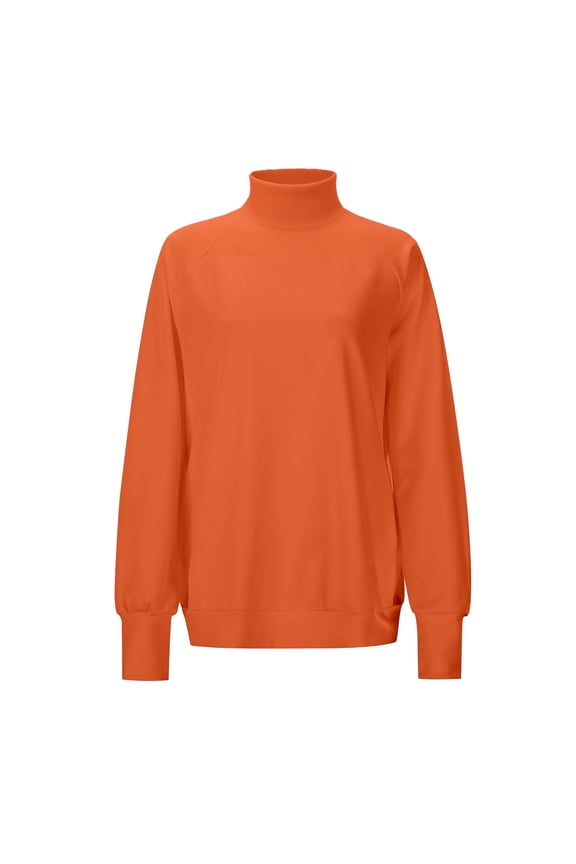 Turtleneck Pullover Sweatshirt for Women Solid Color Long Sleeve Top Fall Winter Fashion Pullover Orange _m XL