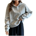 thumbnail image 1 of safuny Women Drawstring Hoodies Casual Button Neck Sweatshirt Long Sleeve Pullover Fall Winter Clothes with Pockets Gray _t L, 1 of 7