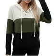 thumbnail image 1 of safuny Women Fall Hoodies Sweater Knit Button V Neck Tops Oversized Fashion Pullover Casual Long Sleeve Hooded with Pockets Army Green _e S, 1 of 1