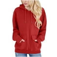 thumbnail image 1 of safuny Women's Casual Drawstring Hooded Sweatshirt Solid Color Soft Brushed Fleece Pullover Tops with Double Pocket Design Hoody Sweatshirt Red _d S, 1 of 7