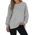 thumbnail image 1 of safuny Women's Crewneck Sweatshirts with Side Slit Zipper Long Sleeve Pullover Soft Solid Color Tops Fall Tops Gray _w XL, 1 of 9