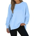 thumbnail image 1 of safuny Women's Crewneck Sweatshirts with Side Slit Zipper Long Sleeve Pullover Soft Solid Color Tops Fall Tops Light Blue _w S, 1 of 9