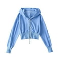 thumbnail image 1 of safuny Women's Cropped Double Zip Up Hoodies Sweatshirts Long Sleeve Fall Casual Solid Color Coat Tops Sky Blue _3 L, 1 of 6