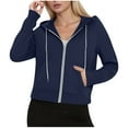 thumbnail image 1 of safuny Women's Cropped Hoodie Sweatshirt Fleece Lined Full Zip Up Jacket With Pockets Fall Winter Solid Color Coat Navy _l L, 1 of 9