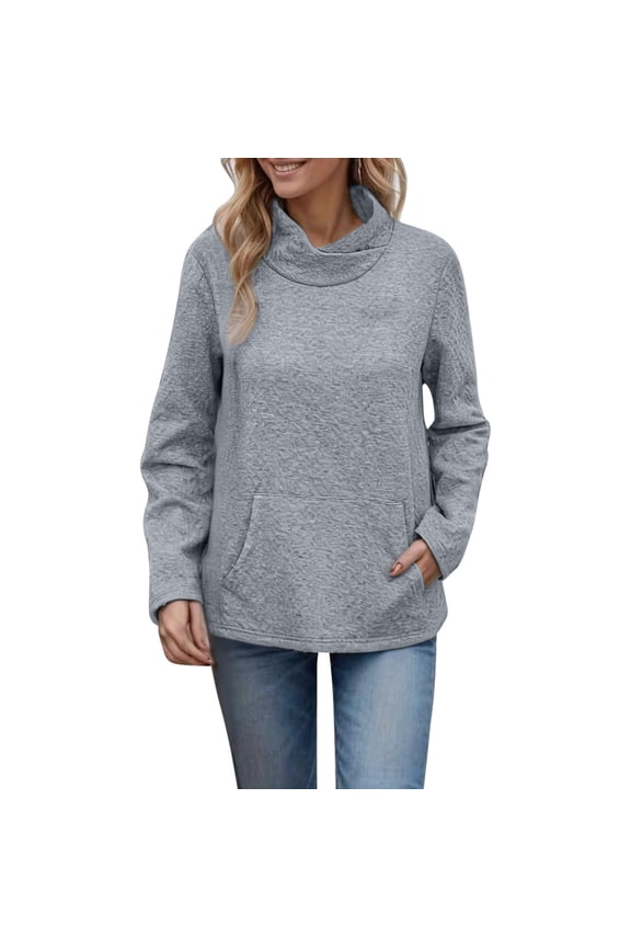 Women's Long Sleeve Pullover Casual Cowl Neck Lightweight Sweatshirts with Pockets Trendy Fall Casual Tops Gray _l M