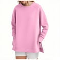 thumbnail image 1 of safuny Women's Oversized Sweatshirts with Side Slit Zipper Crewneck Long Sleeve Pullover Soft Tops Fall Clothes Pink _i M, 1 of 5