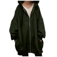 thumbnail image 1 of safuny Women's Oversized Zip Up Long Hoodies Casual Long Sleeve Drawstring Hooded Sweatshirts Fall Fleece Jackets Coats with Pockets Army Green _y L, 1 of 6