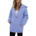 thumbnail image 1 of safuny Women's Zip Up Hoodies Coat Oversized Fleece Long Sleeve Solid Color Sweatshirts Casual Fall Jacket with Pocket Light Blue _r XXL, 1 of 4